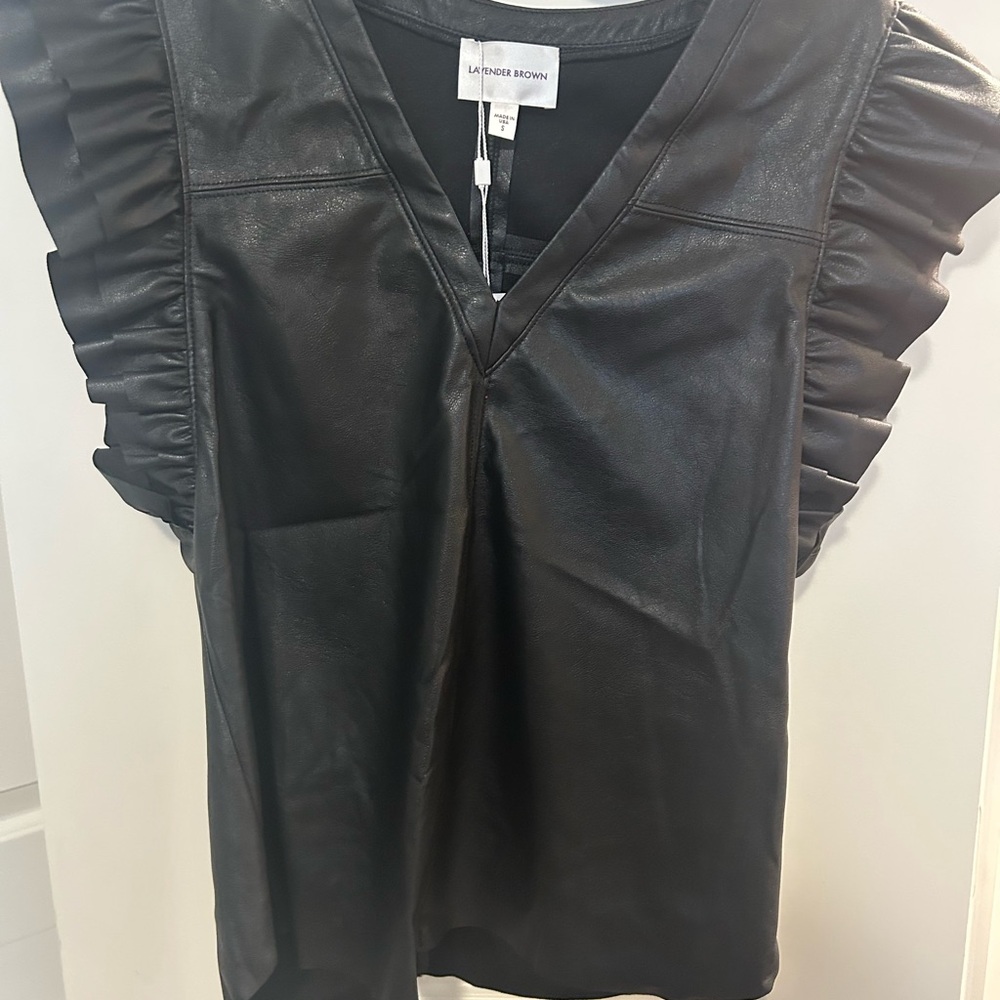 Lavender Brown Black V-Neck Ruffle Blouse